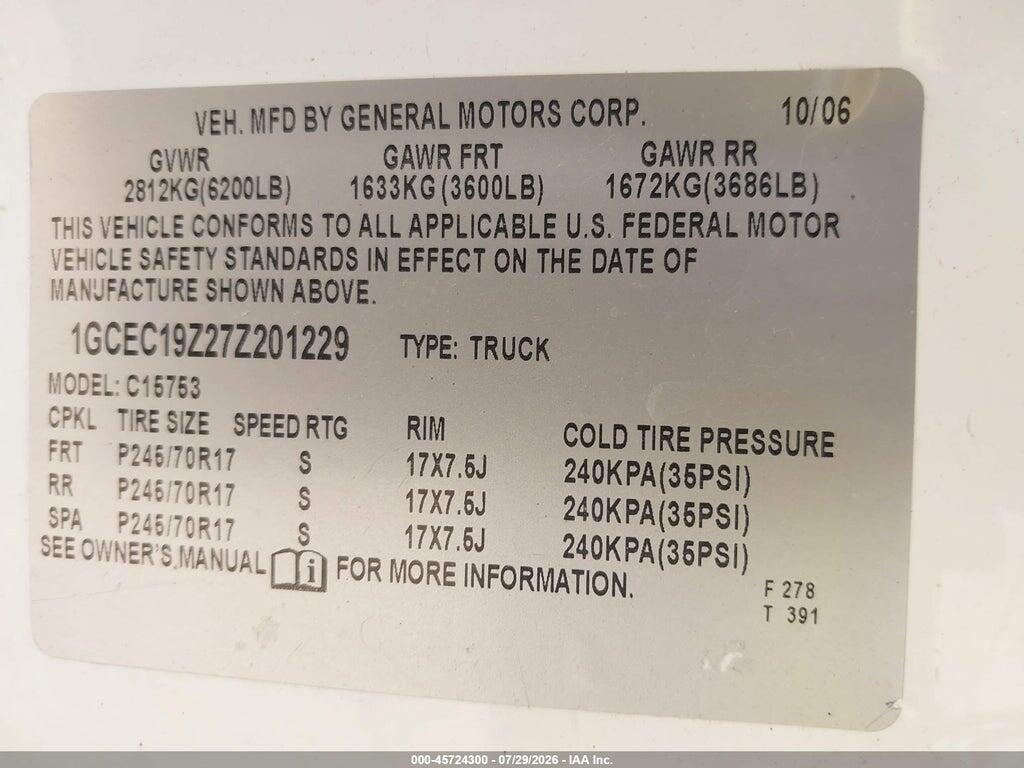 1GCEC19Z27Z201229 2007 CHEVROLET SILVERADO 1500 CLASSIC photo no. 9