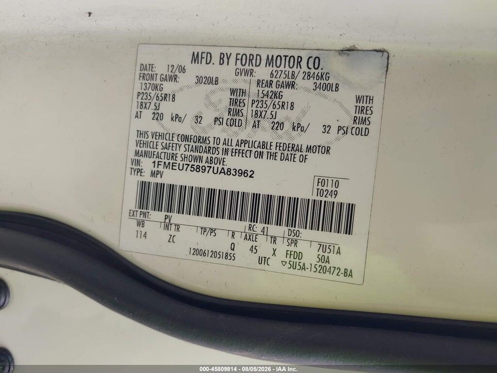 1FMEU75897UA83962 2007 FORD EXPLORER photo no. 9