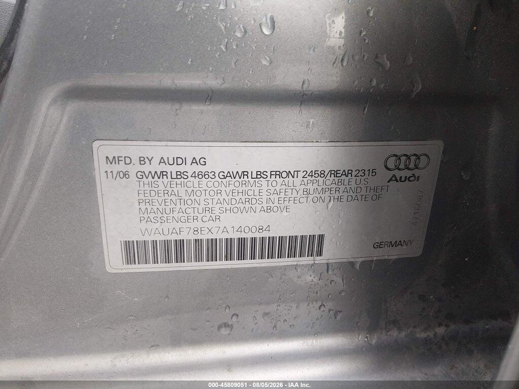 WAUAF78EX7A140084 2007 AUDI A4 photo no. 9