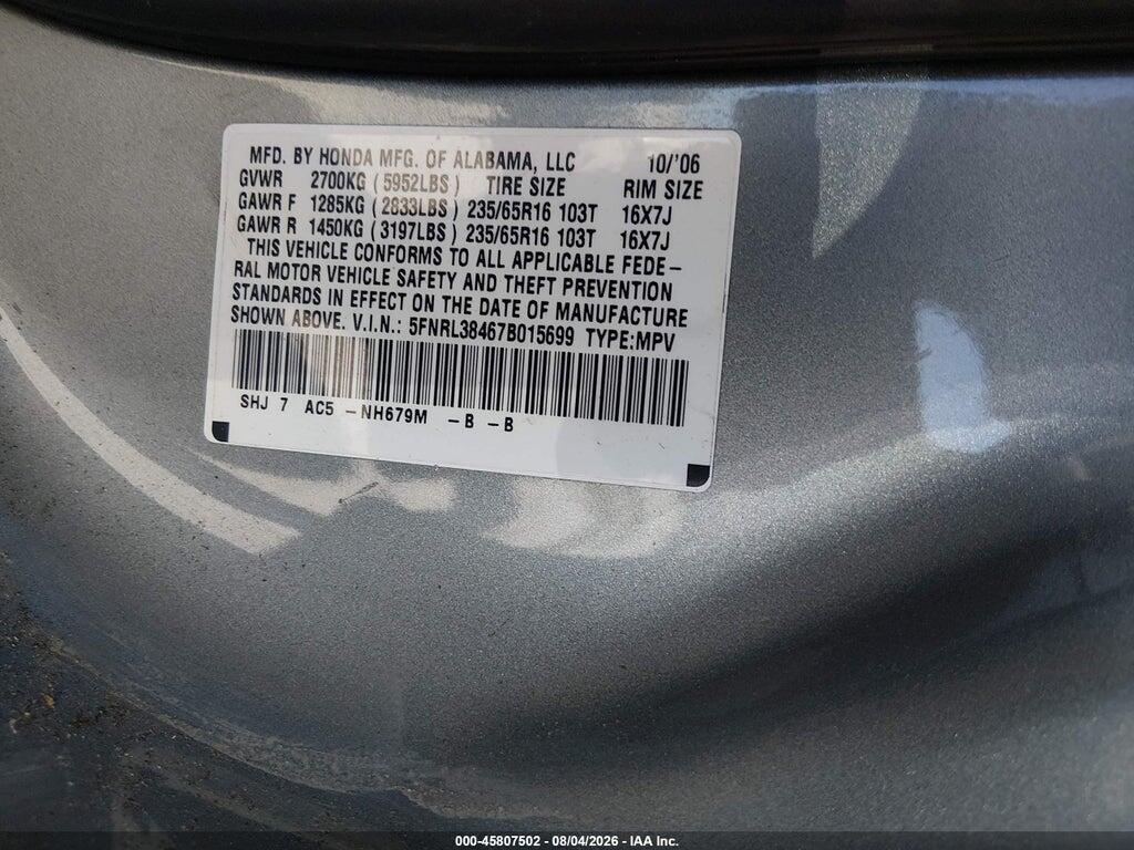 5FNRL38467B015699 2007 HONDA ODYSSEY photo no. 9