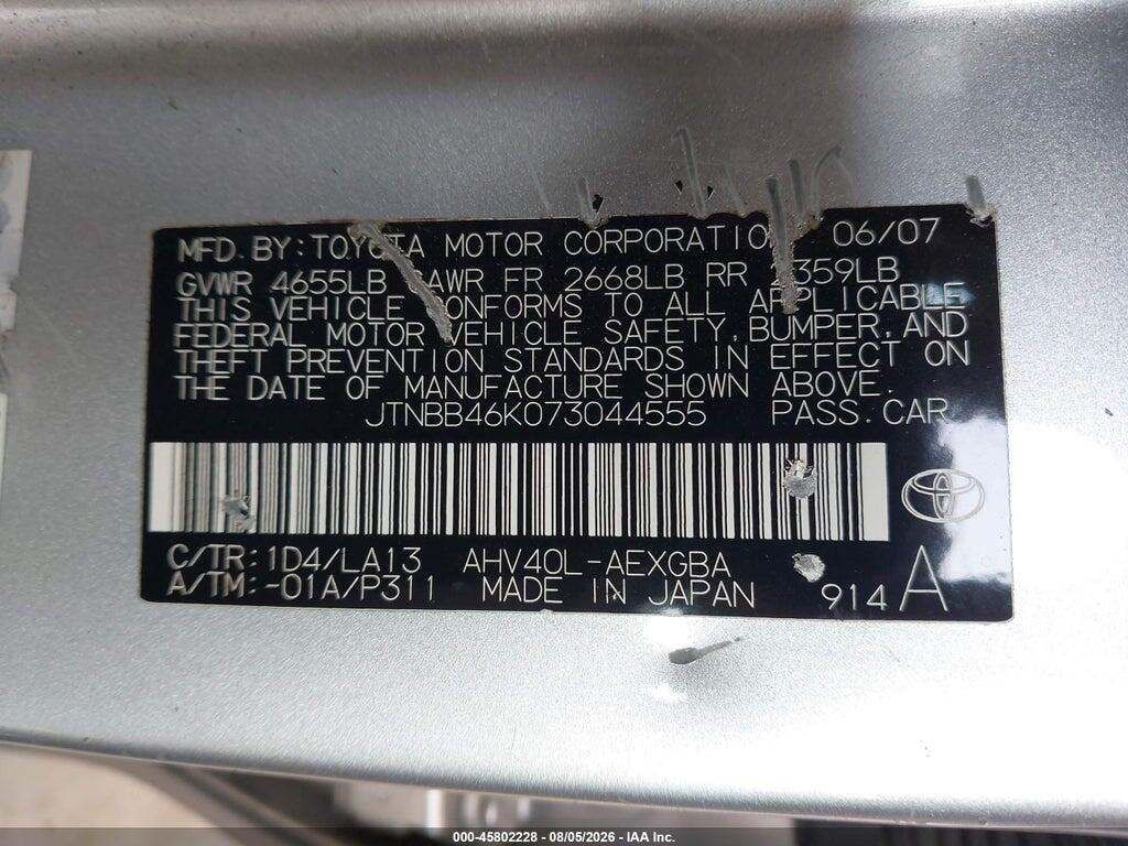 JTNBB46K073044555 2007 TOYOTA CAMRY HYBRID photo no. 9