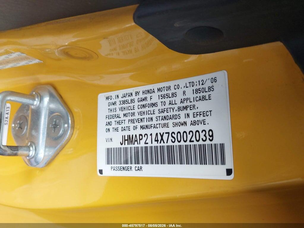 JHMAP214X7S002039 2007 HONDA S2000 photo no. 9