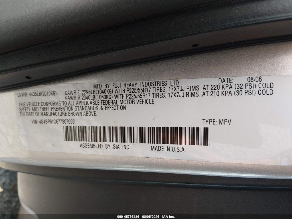 4S4BP61C677307699 2007 SUBARU OUTBACK photo no. 9
