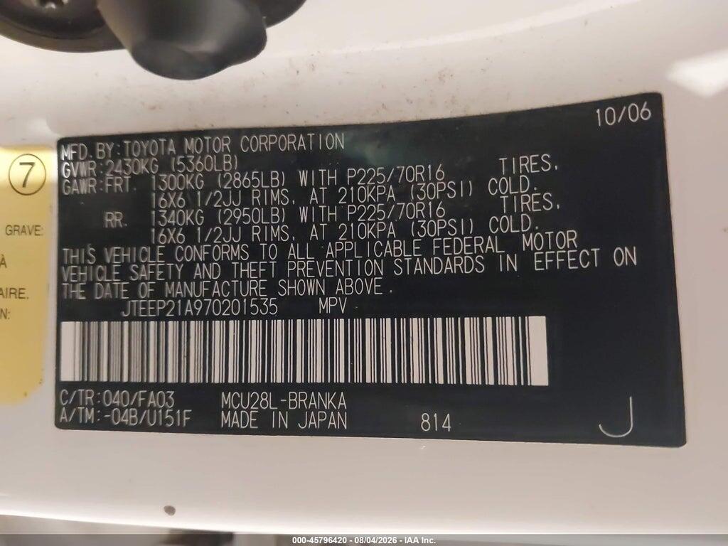 JTEEP21A970201535 2007 TOYOTA HIGHLANDER photo no. 9