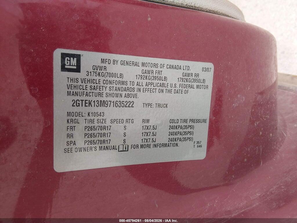 2GTEK13M971635222 2007 GMC SIERRA 1500 photo no. 9