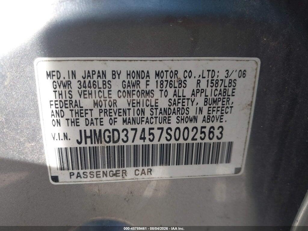 JHMGD37457S002563 2007 HONDA FIT photo no. 9
