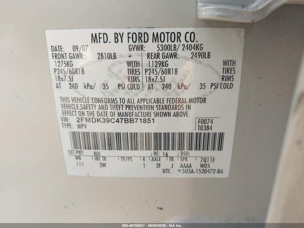 2FMDK39C47BB71851 2007 FORD EDGE photo no. 9