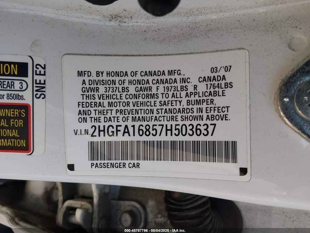 2HGFA16857H503637 2007 HONDA CIVIC photo no. 9