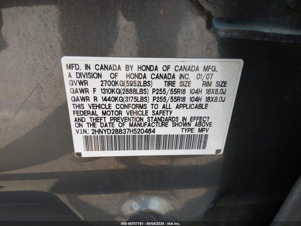 2HNYD28837H520464 2007 ACURA MDX photo no. 9