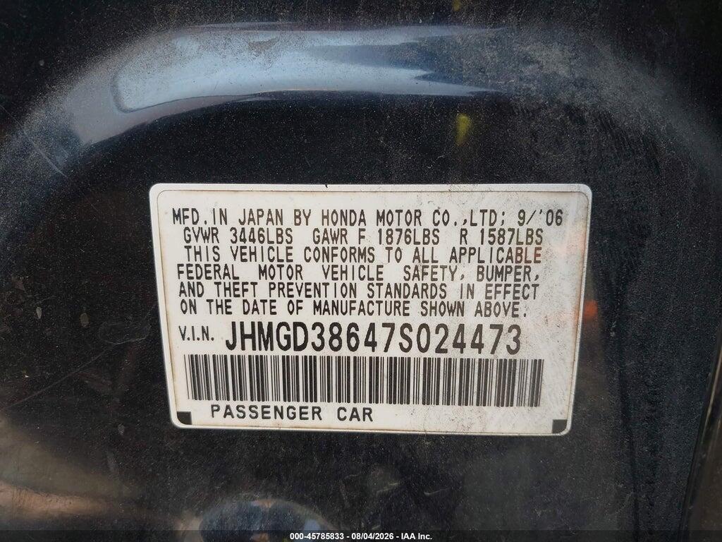 JHMGD38647S024473 2007 HONDA FIT photo no. 9