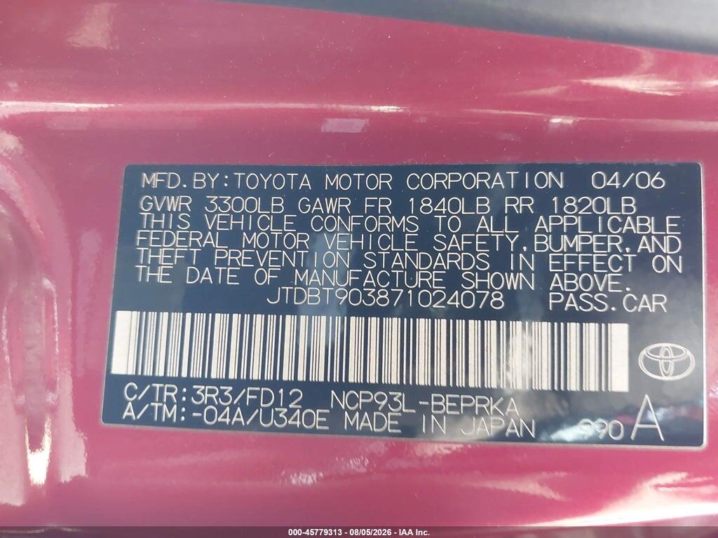 JTDBT903871024078 2007 TOYOTA YARIS photo no. 9