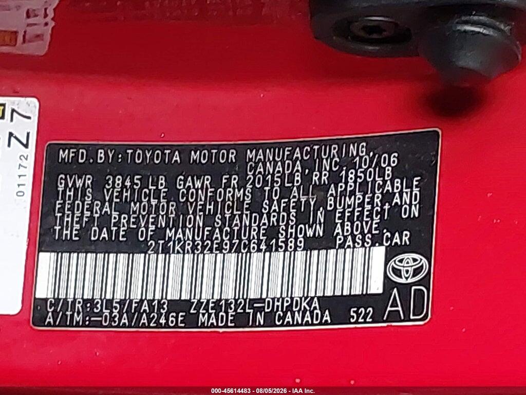 2T1KR32E97C641589 2007 TOYOTA MATRIX photo no. 9