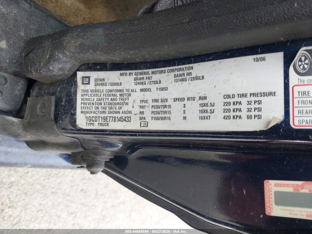 1GCDT19E778145433 2007 CHEVROLET COLORADO photo no. 9