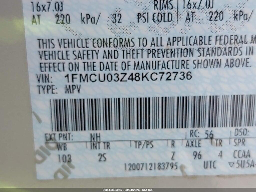 1FMCU03Z48KC72736 2008 FORD ESCAPE photo no. 9