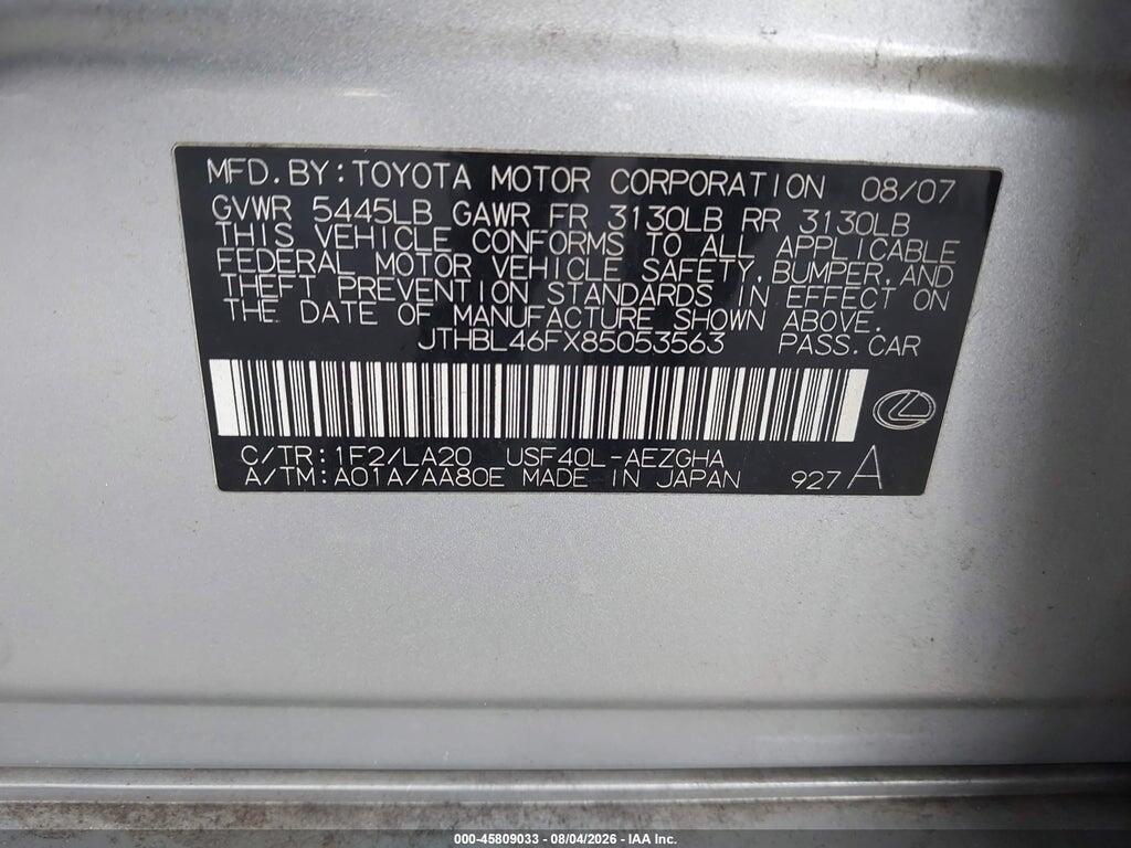 JTHBL46FX85053563 2008 LEXUS LS 460 photo no. 9