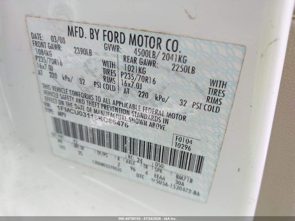 1FMCU03118KD86476 2008 FORD ESCAPE photo no. 9