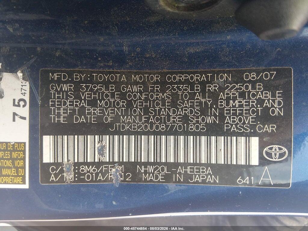 JTDKB20U087701805 2008 TOYOTA PRIUS photo no. 9
