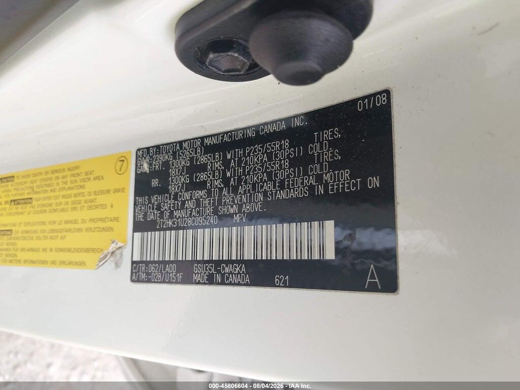 2T2HK31U28C095240 2008 LEXUS RX 350 photo no. 9