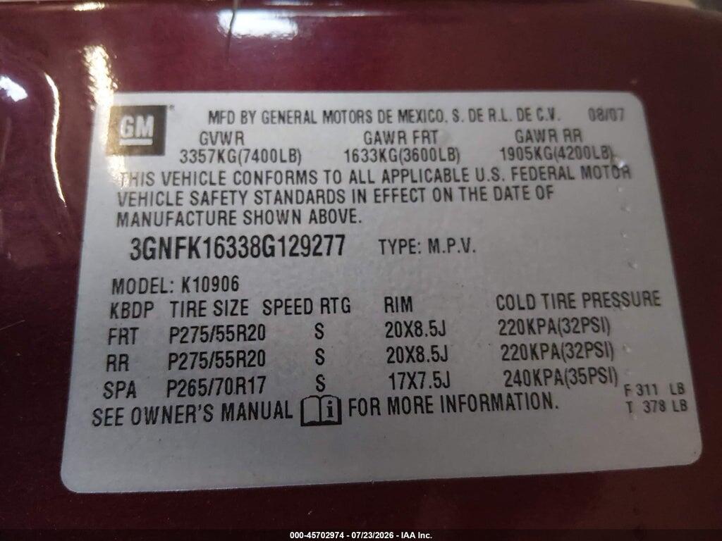 3GNFK16338G129277 2008 CHEVROLET SUBURBAN 1500 photo no. 9