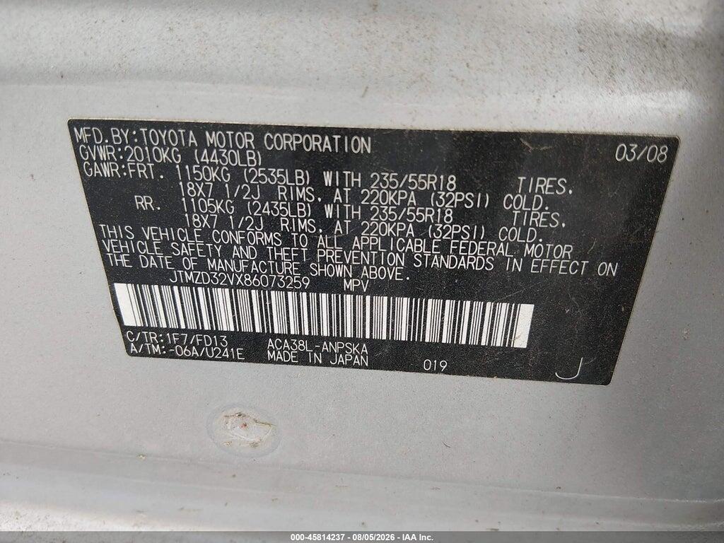 JTMZD32VX86073259 2008 TOYOTA RAV4 photo no. 9