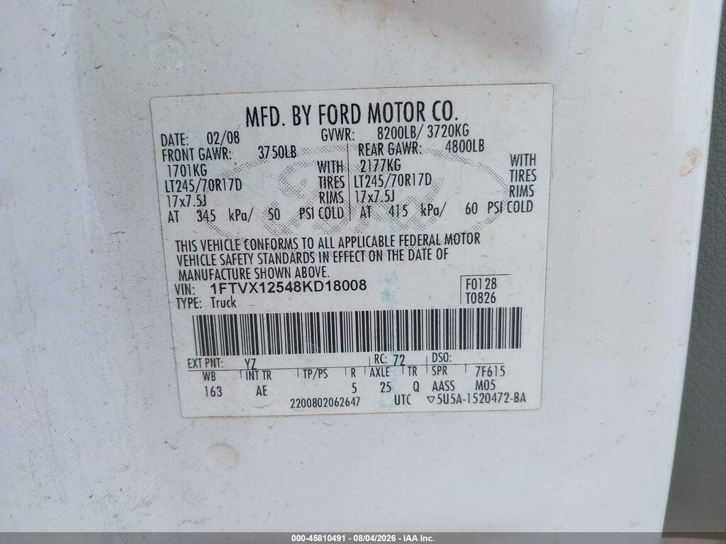 1FTVX12548KD18008 2008 FORD F-150 photo no. 9