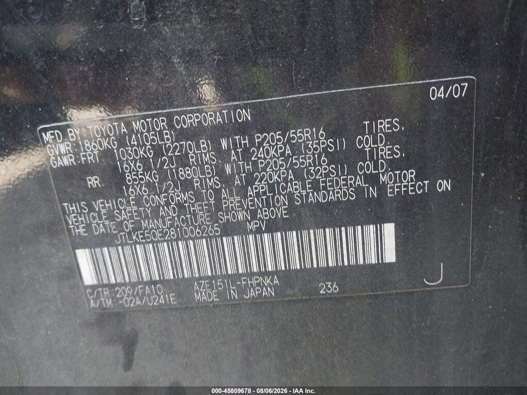 JTLKE50E281006265 2008 SCION XB photo no. 9