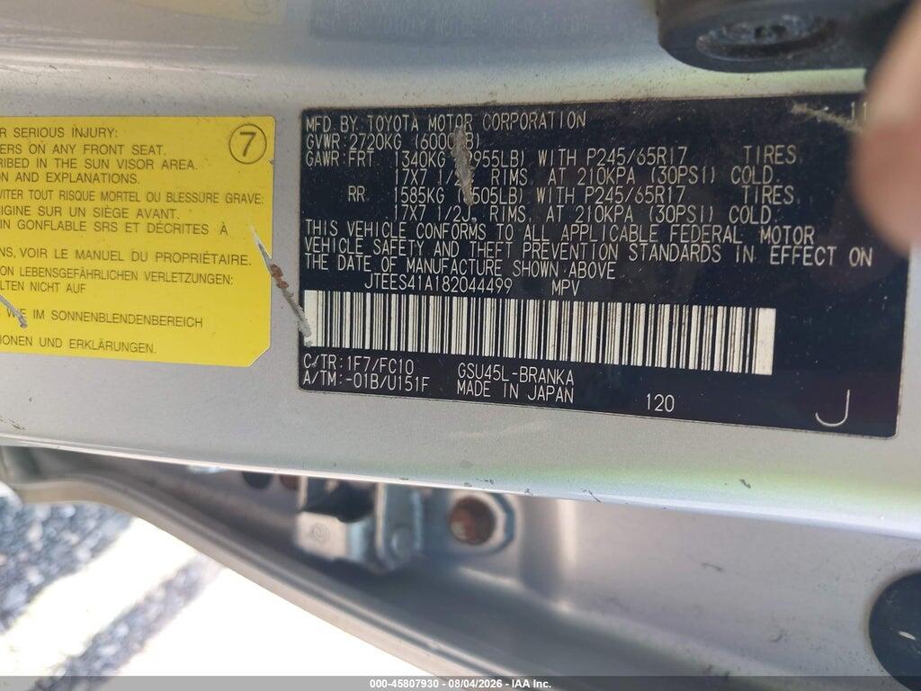 JTEES41A182044499 2008 TOYOTA HIGHLANDER photo no. 9