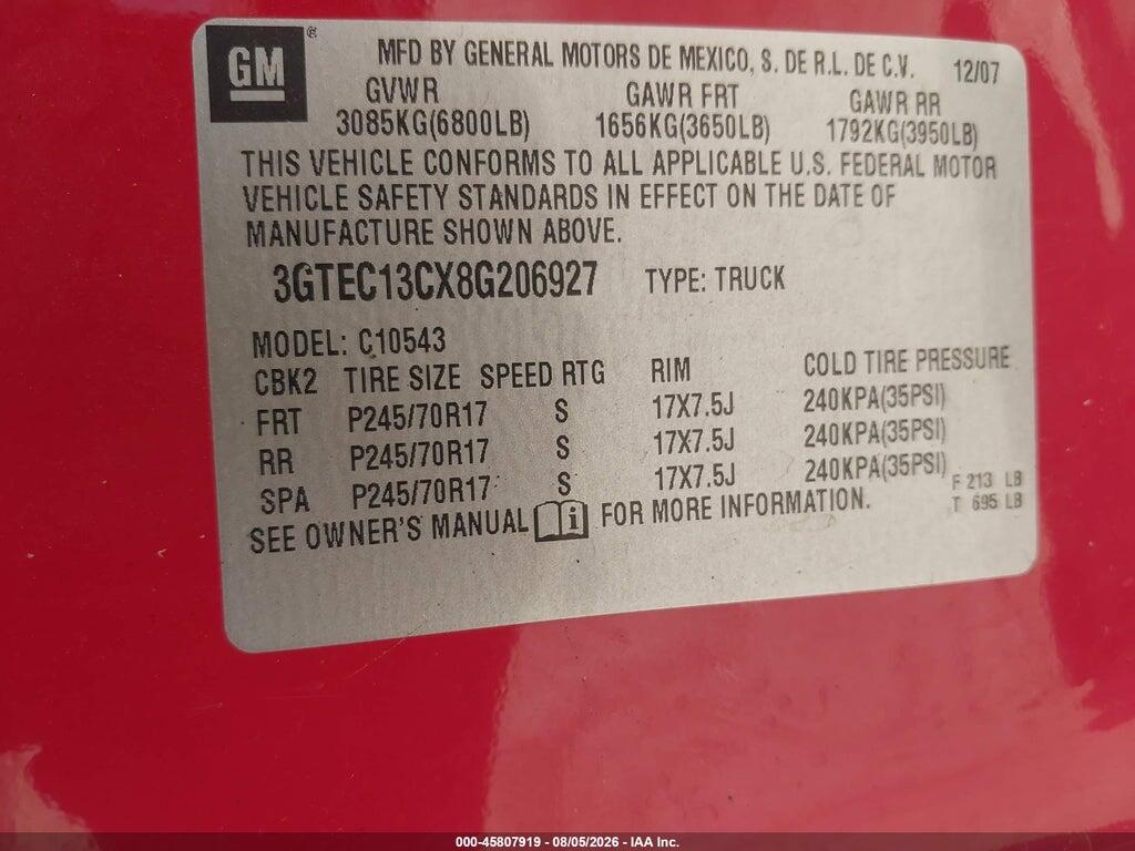 3GTEC13CX8G206927 2008 GMC SIERRA 1500 photo no. 9