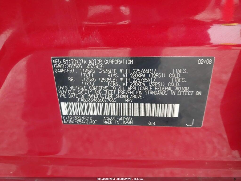 JTMBD33V686077065 2008 TOYOTA RAV4 photo no. 9