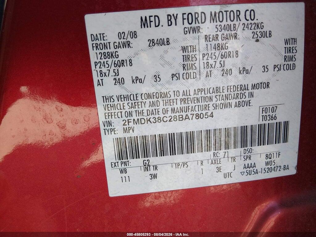2FMDK38C28BA78054 2008 FORD EDGE photo no. 9