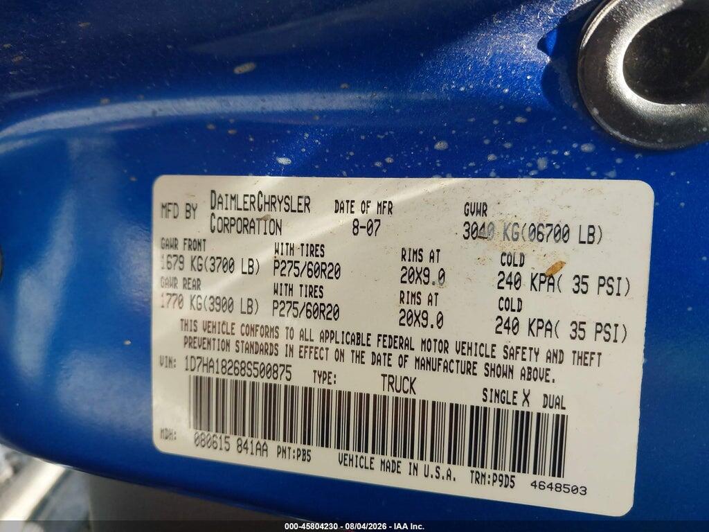 1D7HA18268S500875 2008 DODGE RAM 1500 photo no. 9