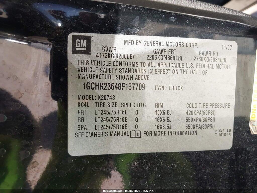 1GCHK23648F157709 2008 CHEVROLET SILVERADO 2500HD photo no. 9