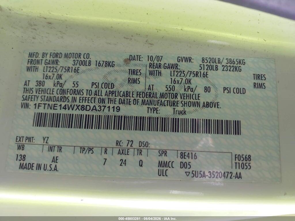 1FTNE14WX8DA37119 2008 FORD E-150 photo no. 9