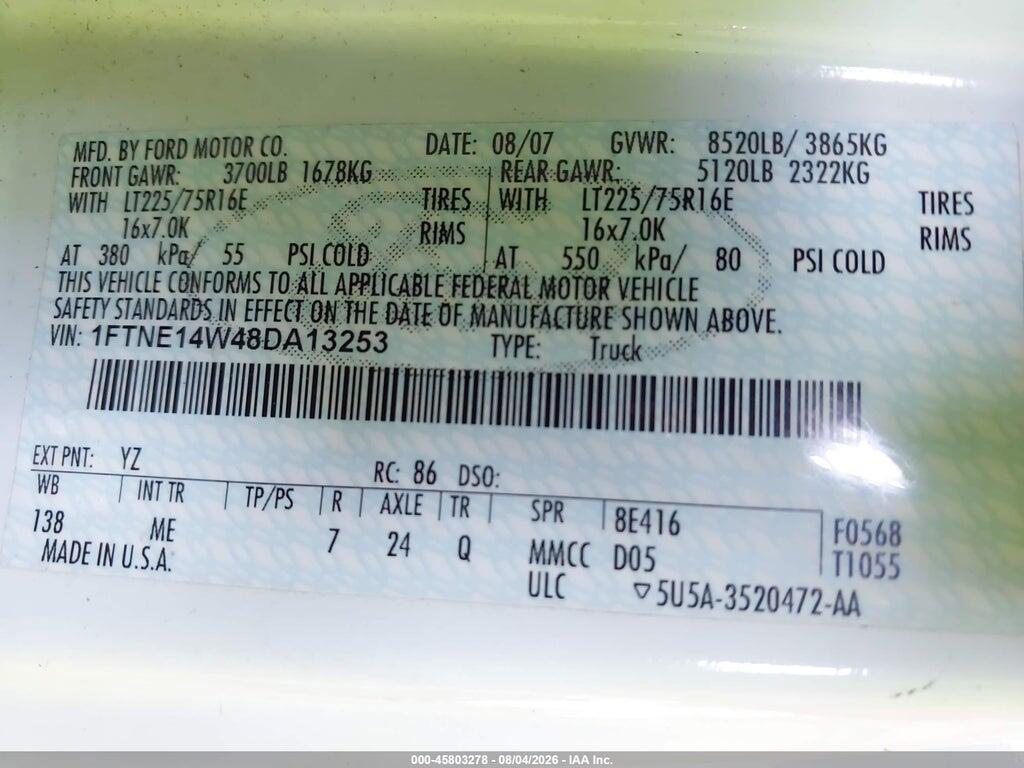 1FTNE14W48DA13253 2008 FORD E-150 photo no. 9