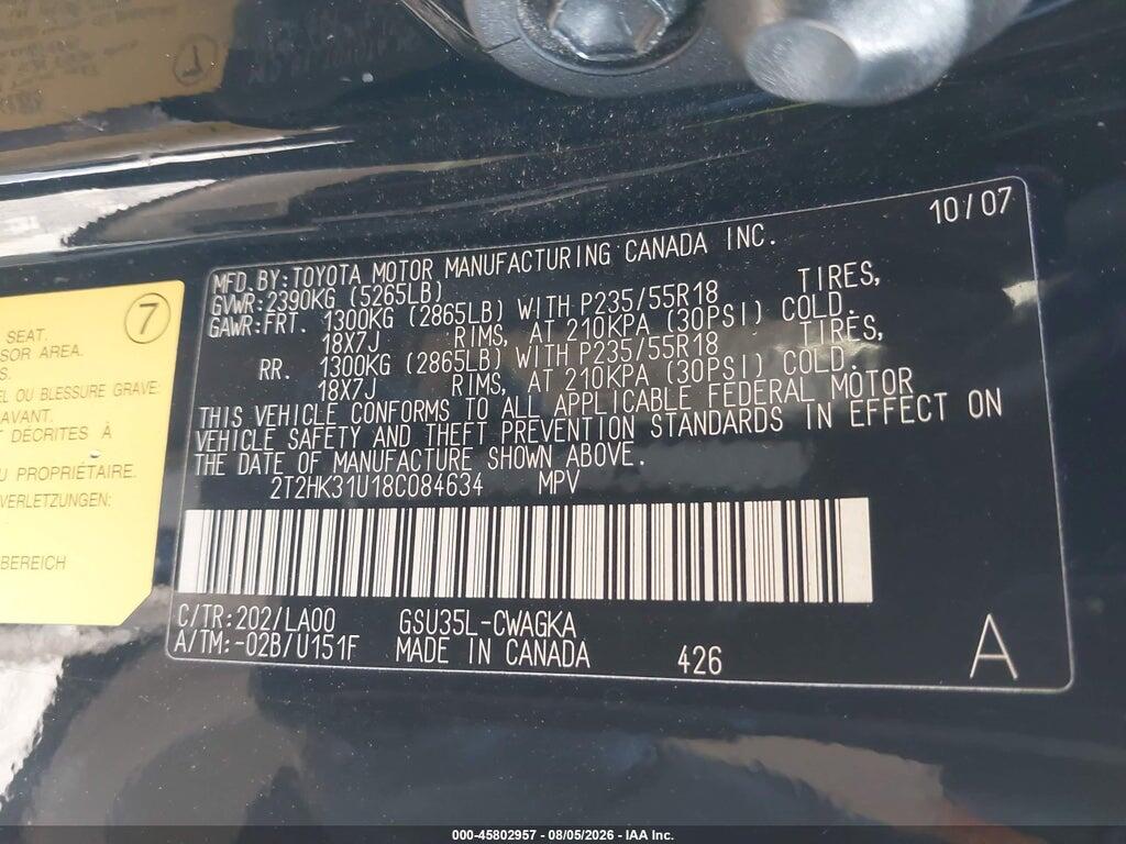 2T2HK31U18C084634 2008 LEXUS RX 350 photo no. 9