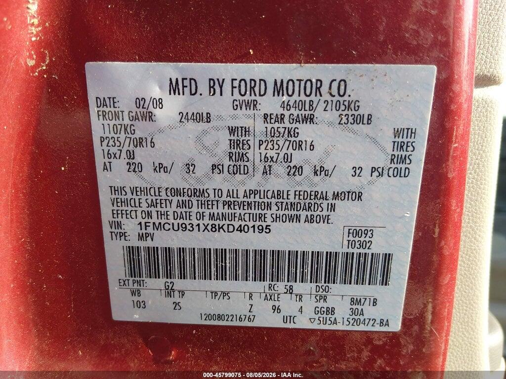 1FMCU931X8KD40195 2008 FORD ESCAPE photo no. 9