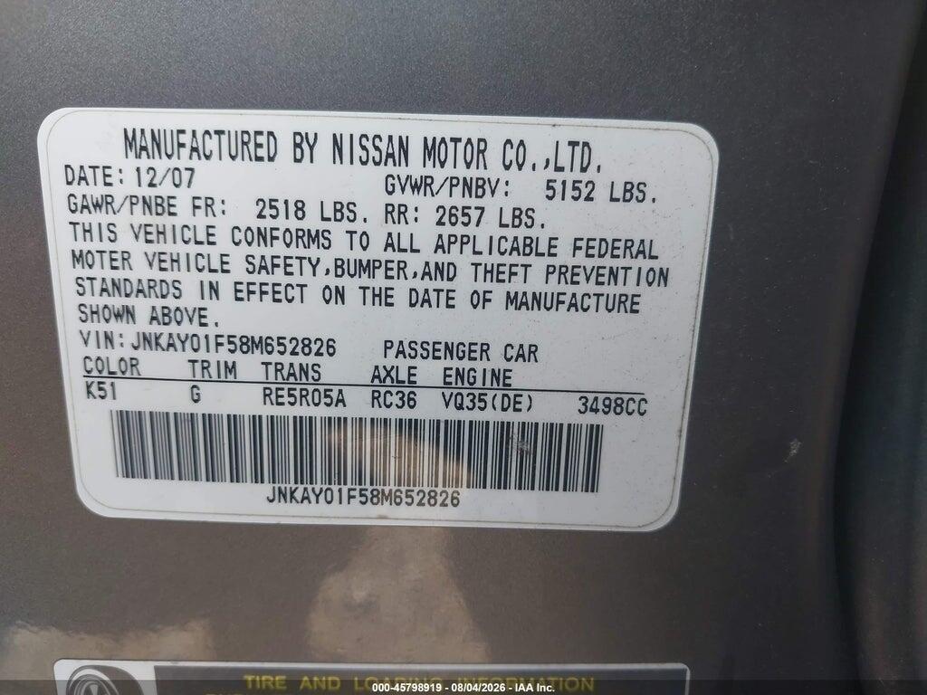 JNKAY01F58M652826 2008 INFINITI M35X photo no. 9