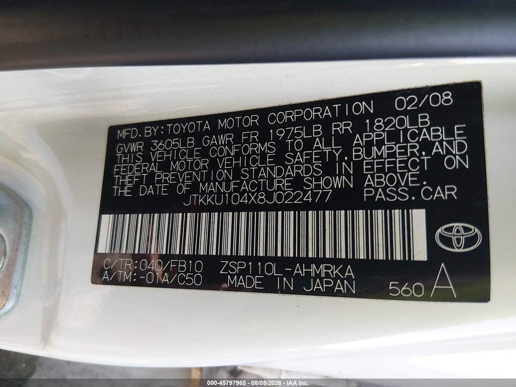 JTKKU104X8J022477 2008 SCION XD photo no. 9