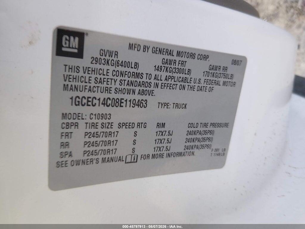 1GCEC14C08E119463 2008 CHEVROLET SILVERADO 1500 photo no. 9