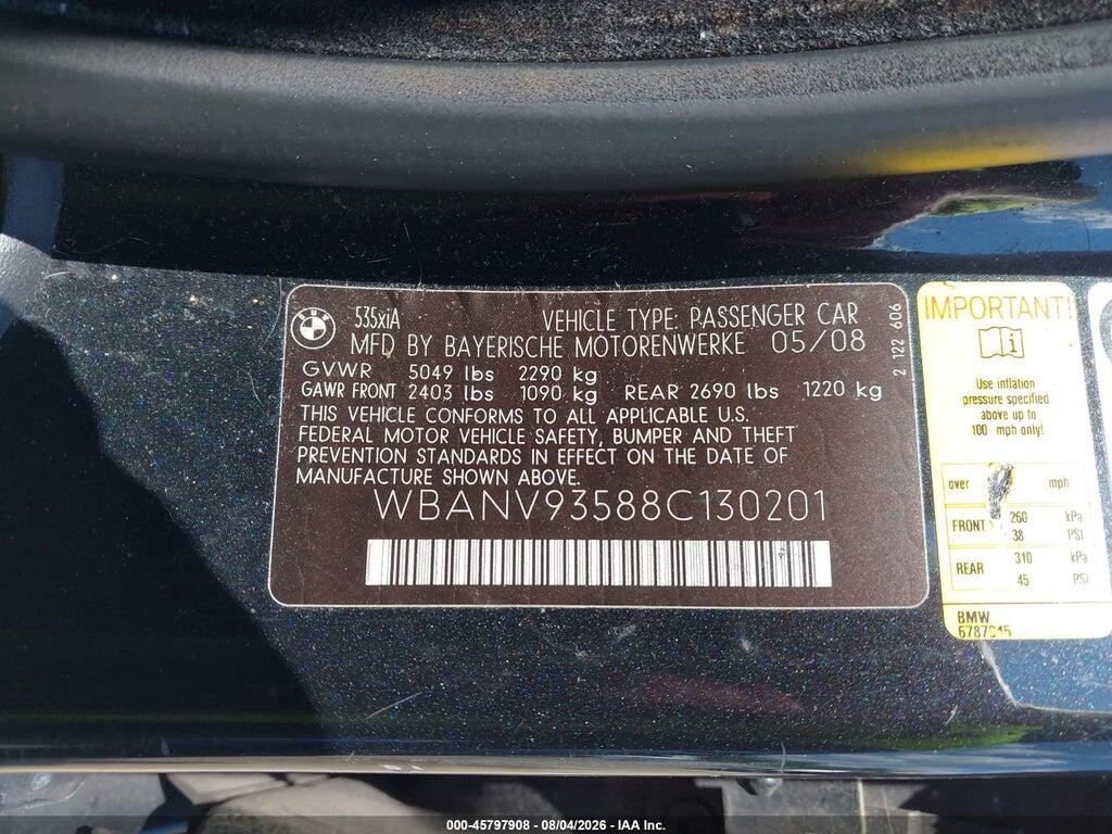 WBANV93588C130201 2008 BMW 535XI photo no. 9
