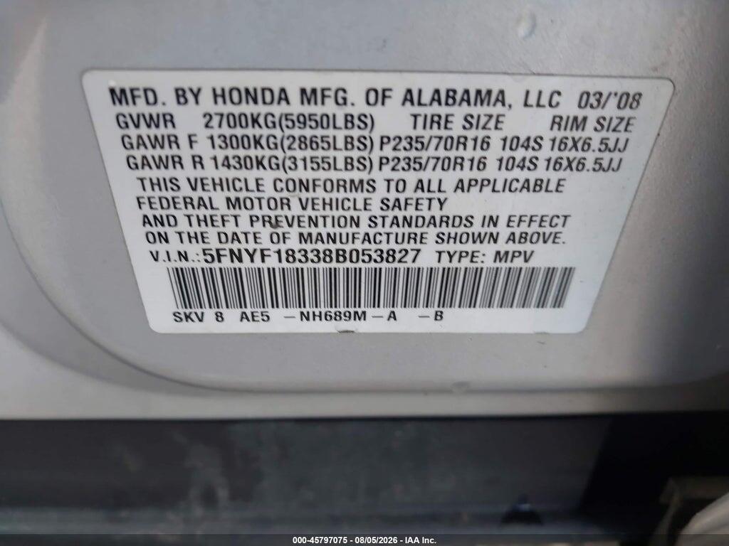 5FNYF18338B053827 2008 HONDA PILOT photo no. 9