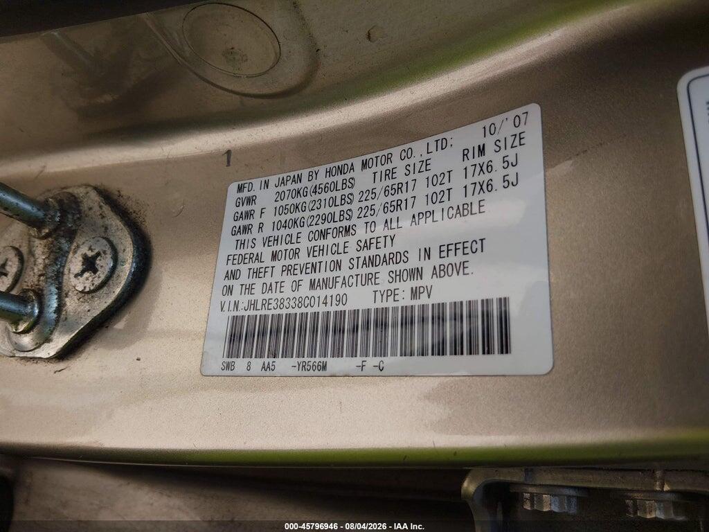 JHLRE38338C014190 2008 HONDA CR-V photo no. 9
