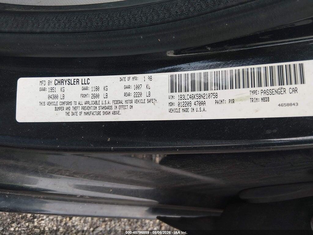 1B3LC46K58N210758 2008 DODGE AVENGER photo no. 9