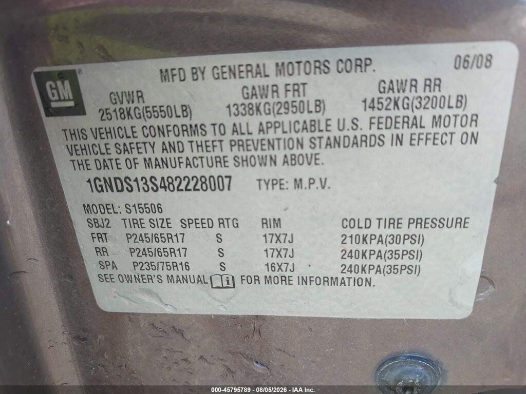 1GNDS13S482228007 2008 CHEVROLET TRAILBLAZER photo no. 9