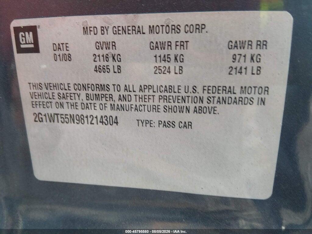 2G1WT55N981214304 2008 CHEVROLET IMPALA photo no. 9