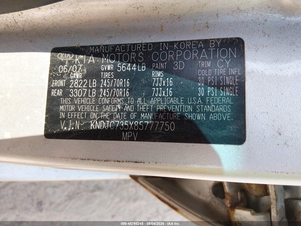 KNDJC735X85777750 2008 KIA SORENTO photo no. 9