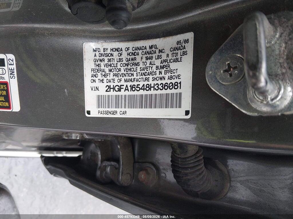 2HGFA16548H336081 2008 HONDA CIVIC photo no. 9