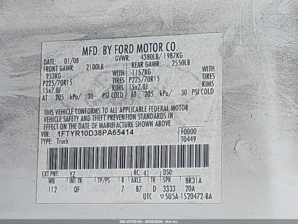 1FTYR10D38PA65414 2008 FORD RANGER photo no. 9
