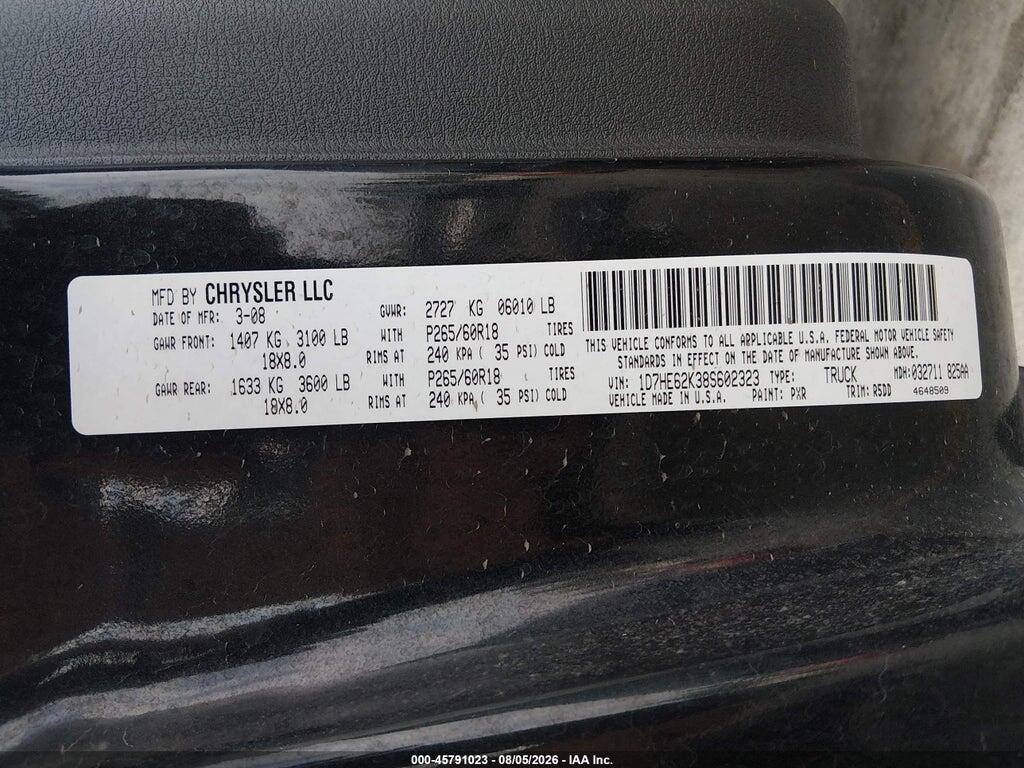 1D7HE62K38S602323 2008 DODGE DAKOTA photo no. 9
