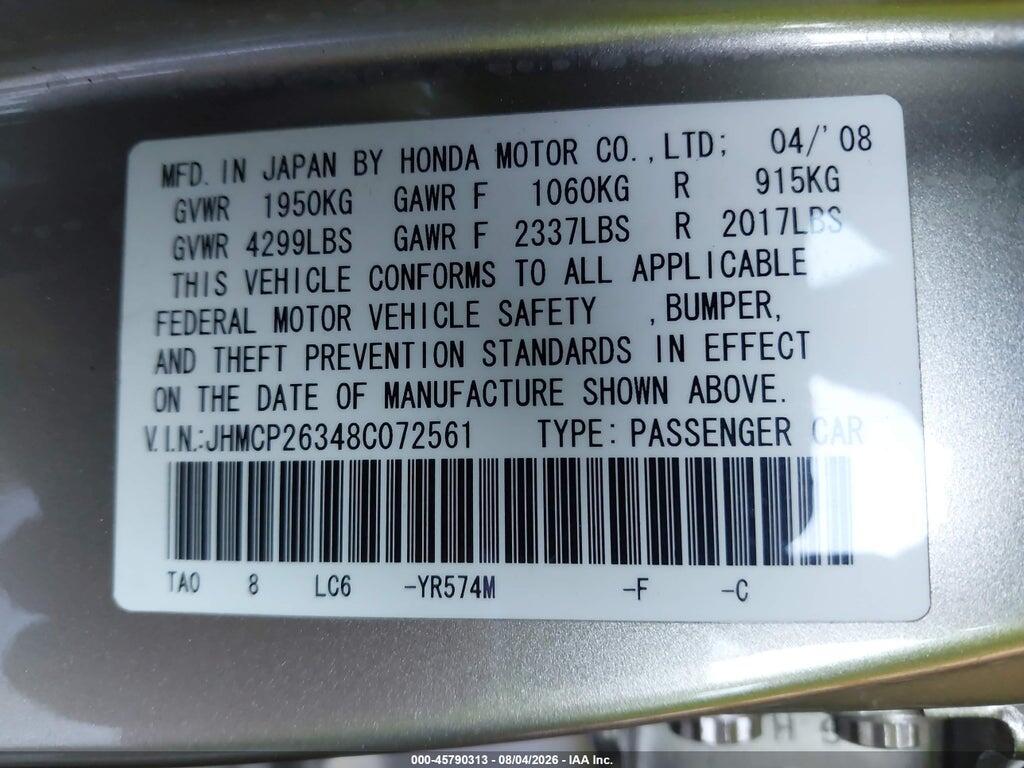 JHMCP26348C072561 2008 HONDA ACCORD photo no. 9
